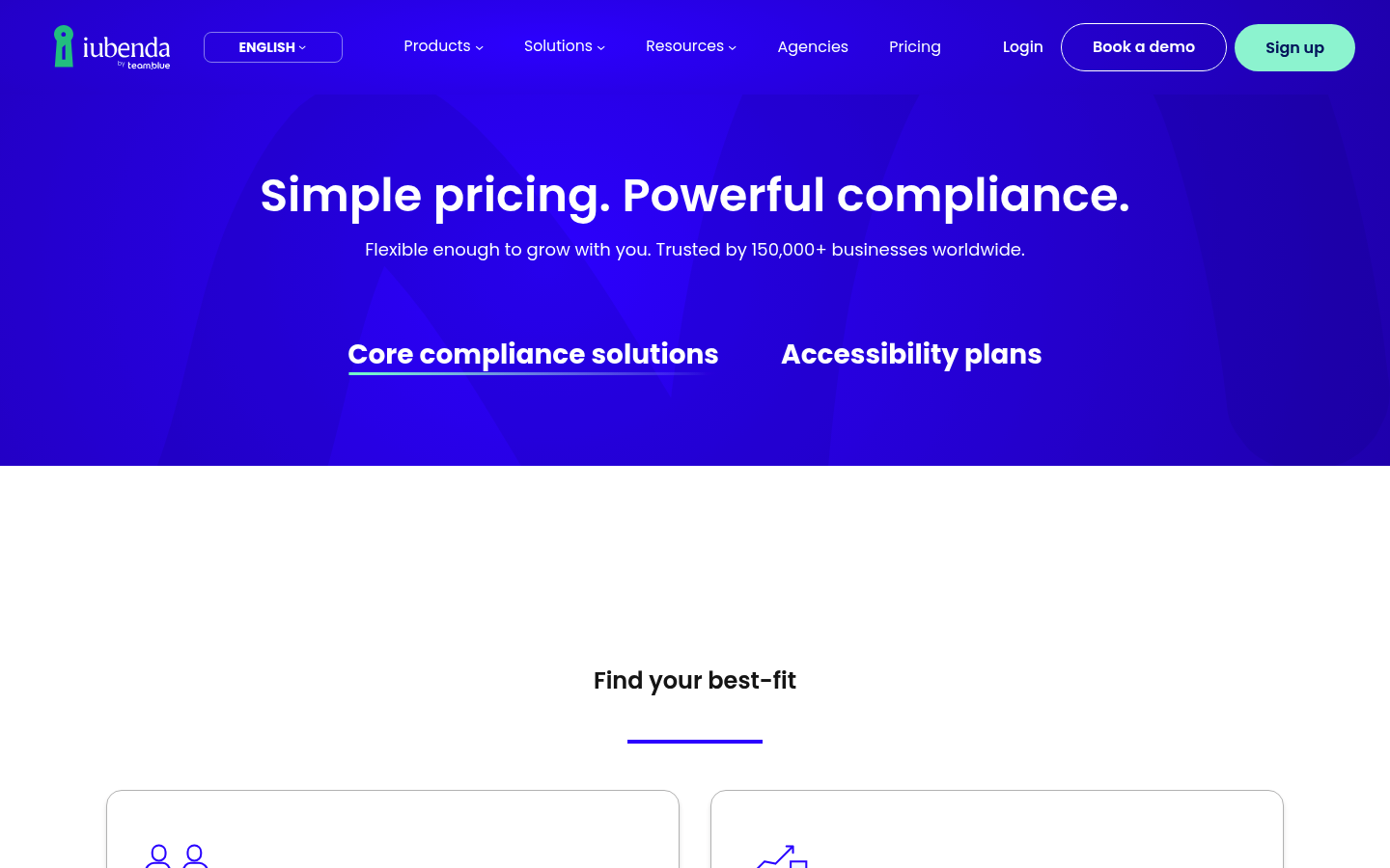 Screenshot of Iubenda's pricing page showing its plans and prices