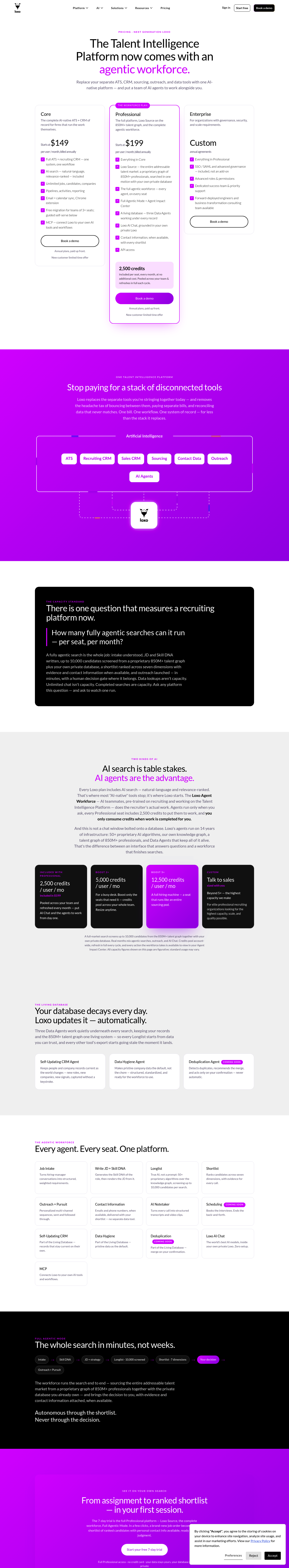 Screenshot of Loxo's pricing page showing its plans and prices
