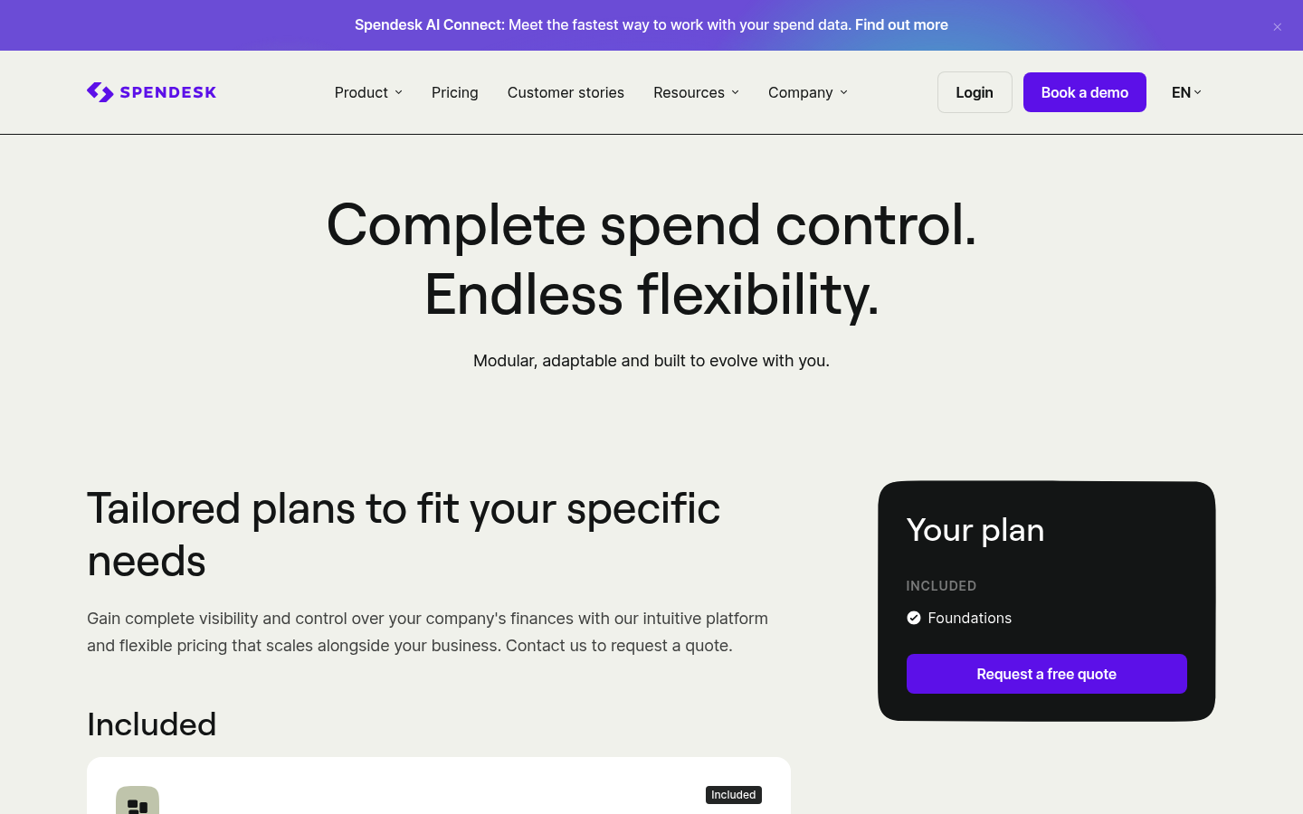 Screenshot of Spendesk's pricing page showing its plans and prices