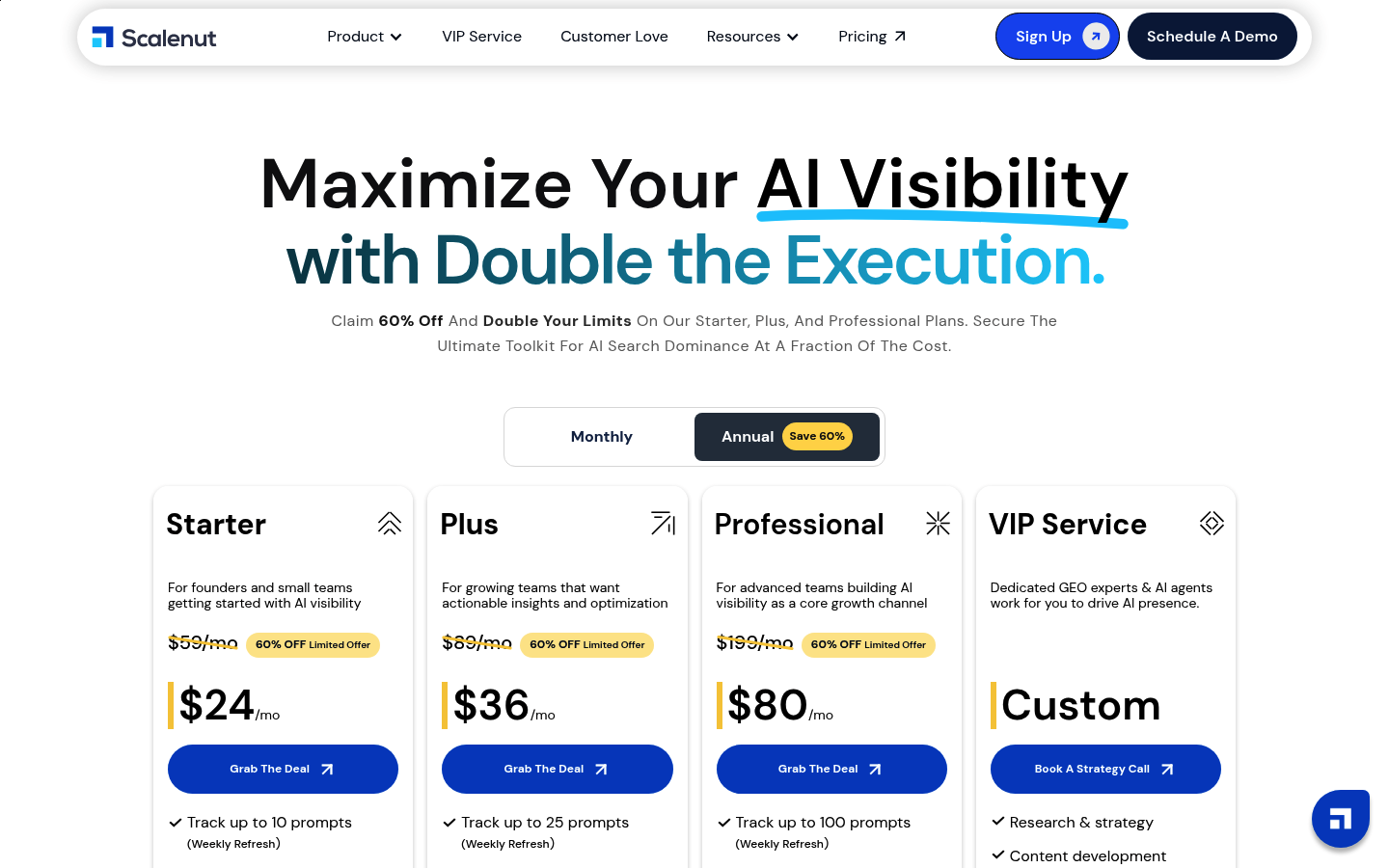 Screenshot of Scalenut's pricing page showing its plans and prices