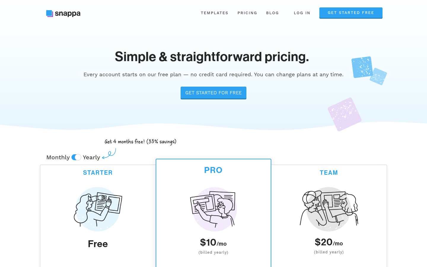 Screenshot of Snappa's pricing page showing its plans and prices