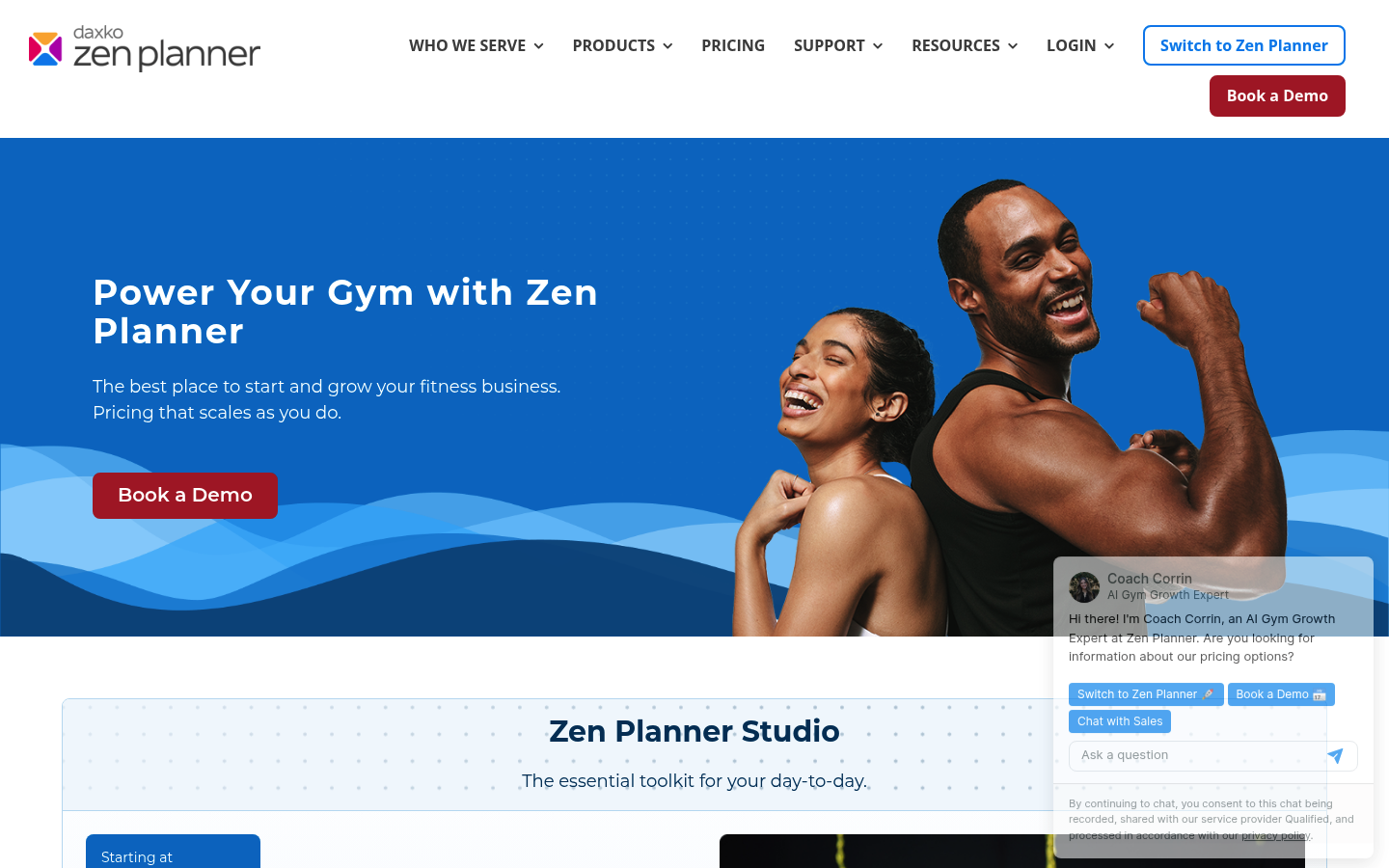 Screenshot of Zen Planner's pricing page showing its plans and prices