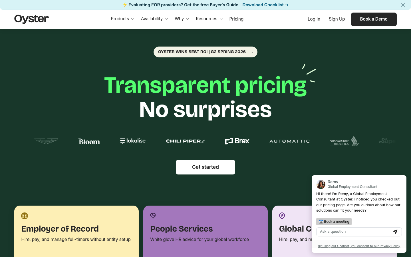 Screenshot of Oyster's pricing page showing its plans and prices