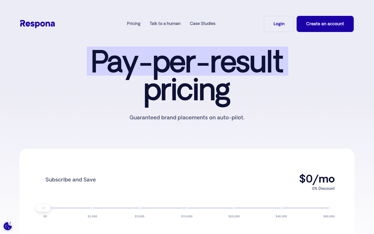 Screenshot of Respona's pricing page showing its plans and prices