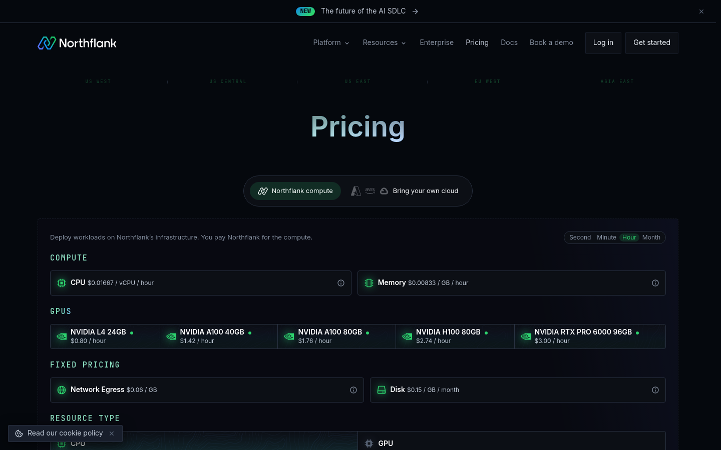 Screenshot of Northflank's pricing page showing its plans and prices