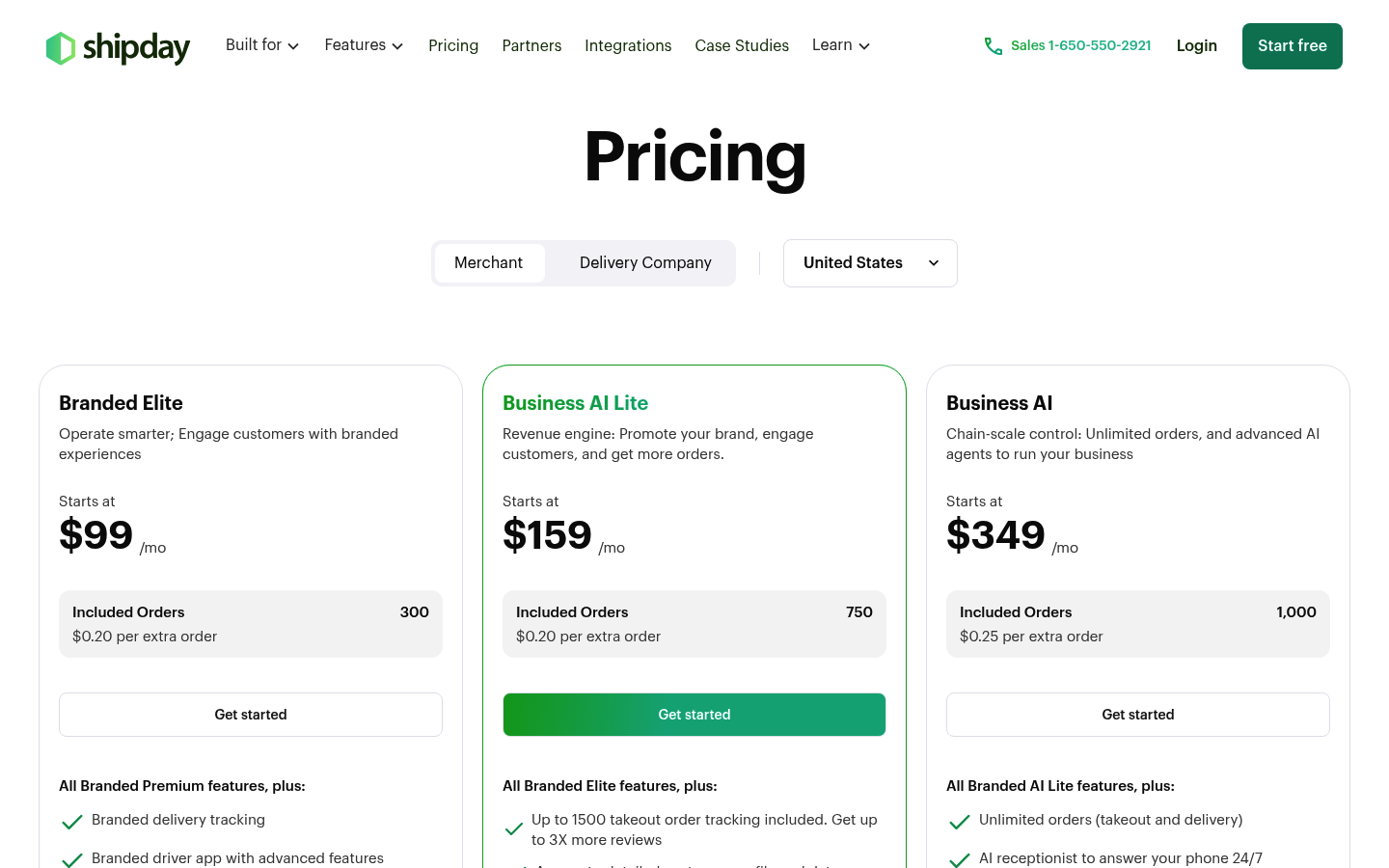 Screenshot of Shipday's pricing page showing its plans and prices