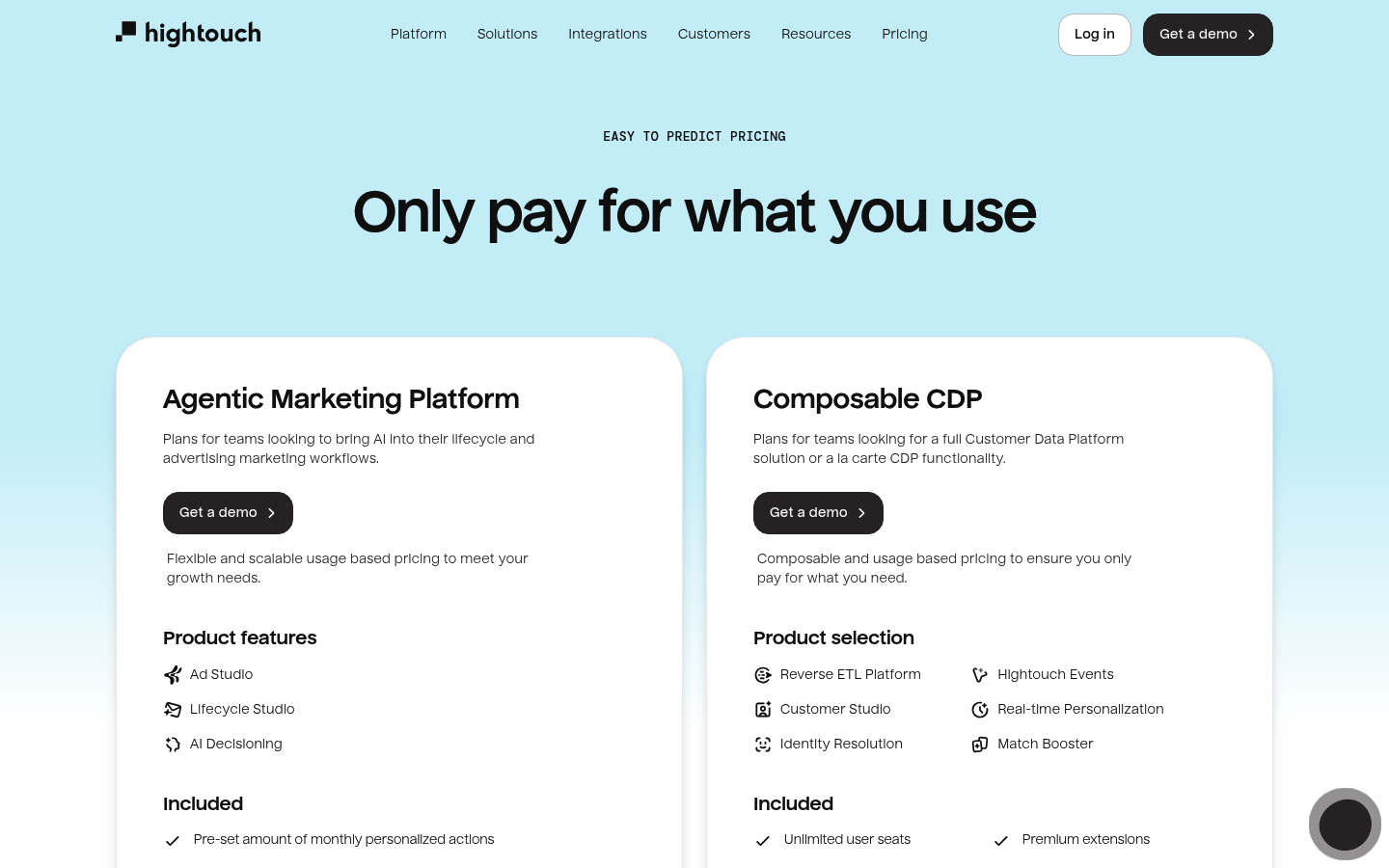 Screenshot of Hightouch's pricing page showing its plans and prices