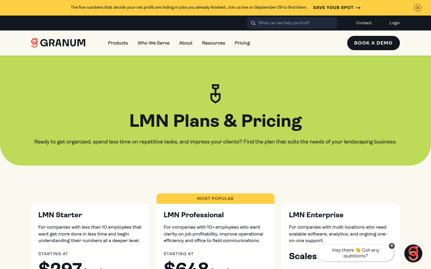 Screenshot of LMN's pricing page showing its plans and prices