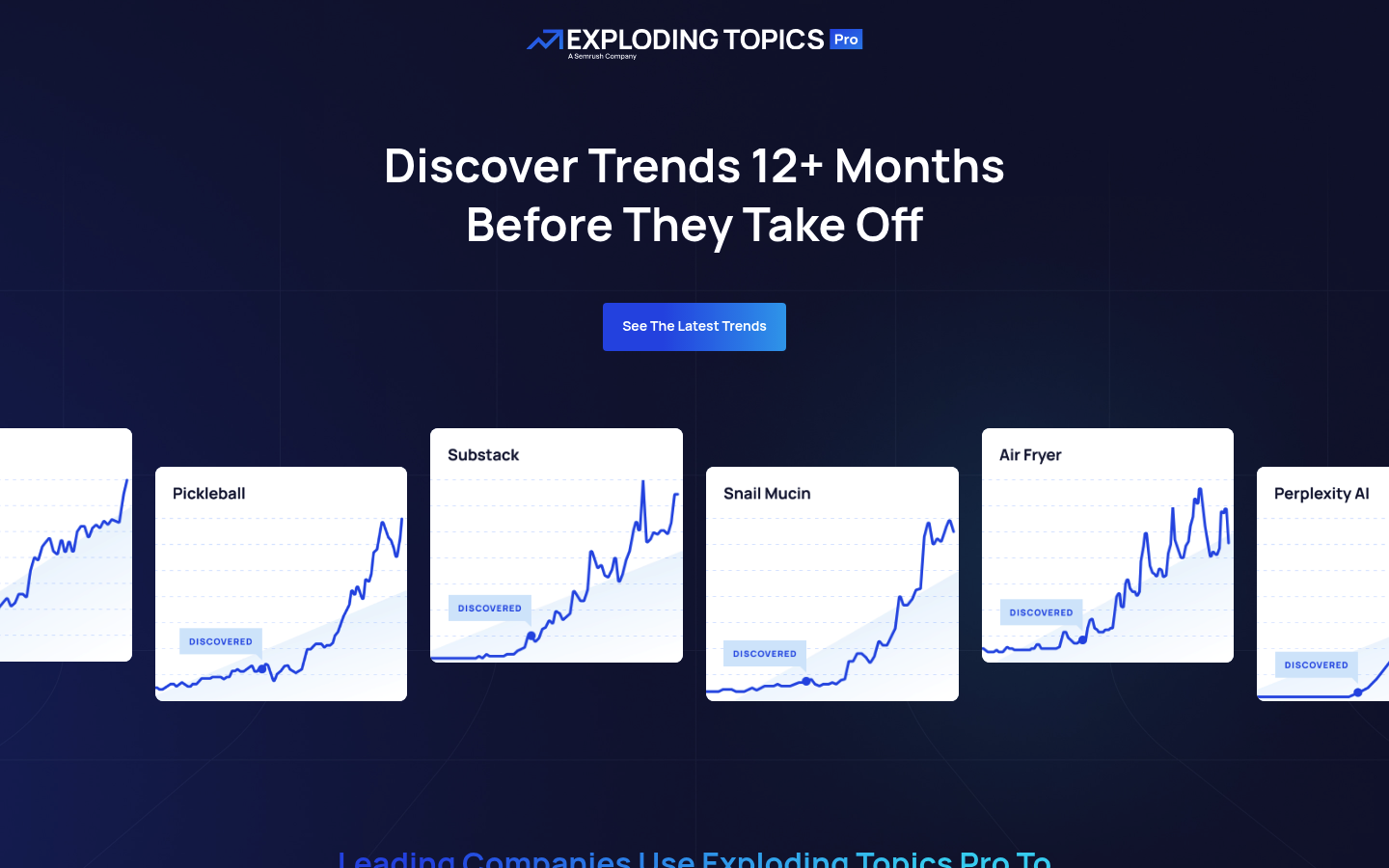 Screenshot of Exploding Topics's pricing page showing its plans and prices