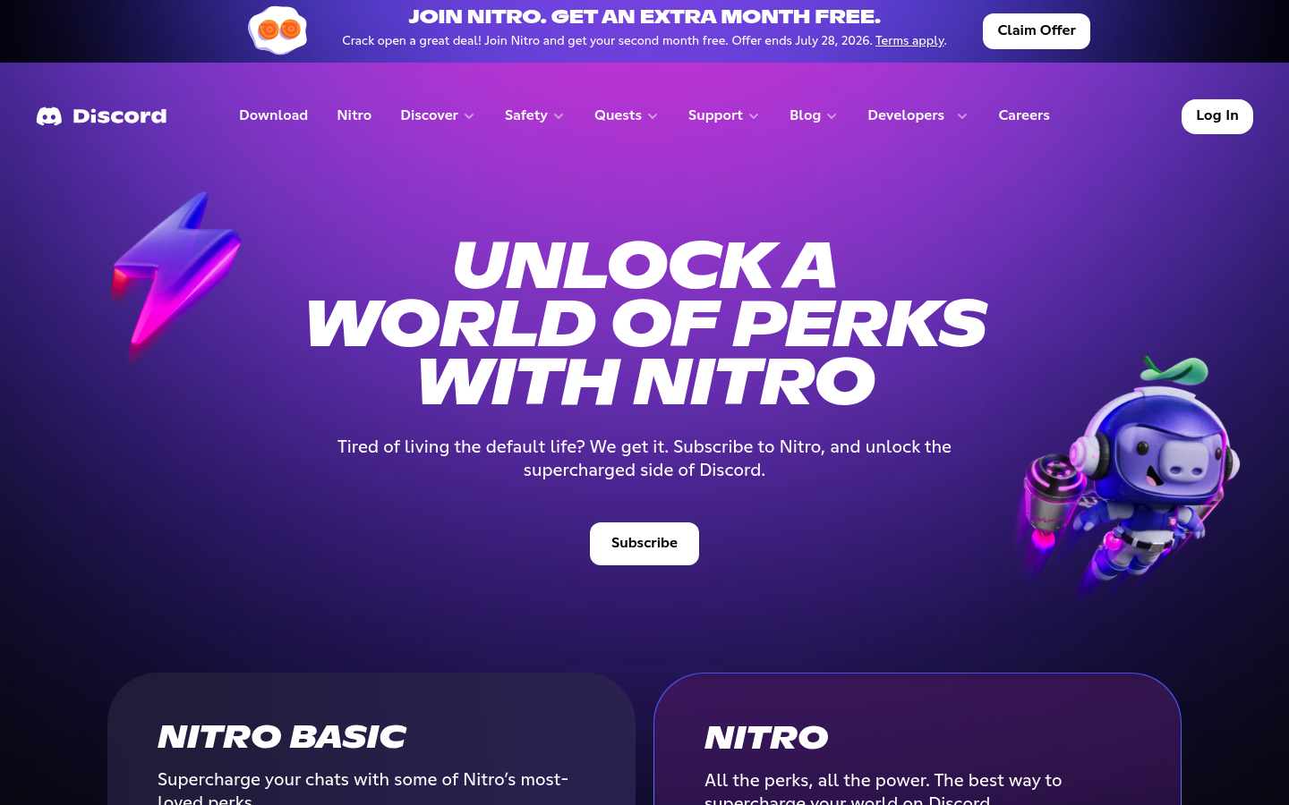 Screenshot of Discord's pricing page showing its plans and prices