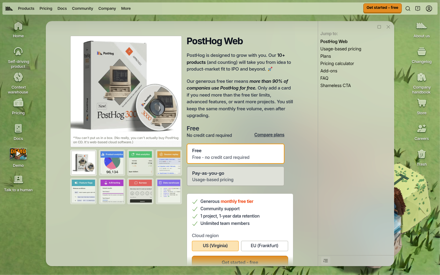 Screenshot of PostHog's pricing page showing its plans and prices