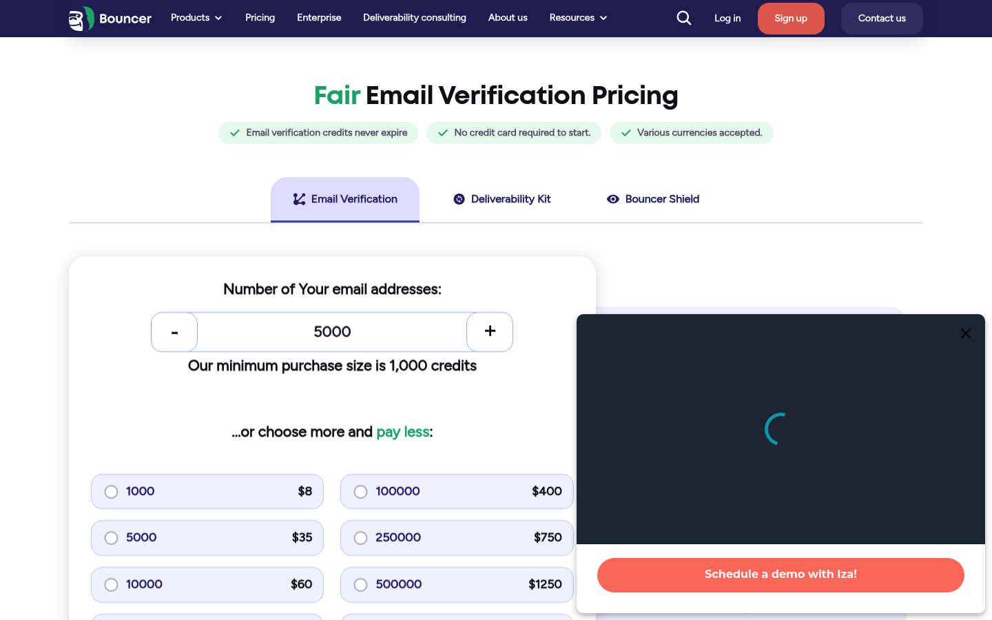 Screenshot of Bouncer's pricing page showing its plans and prices