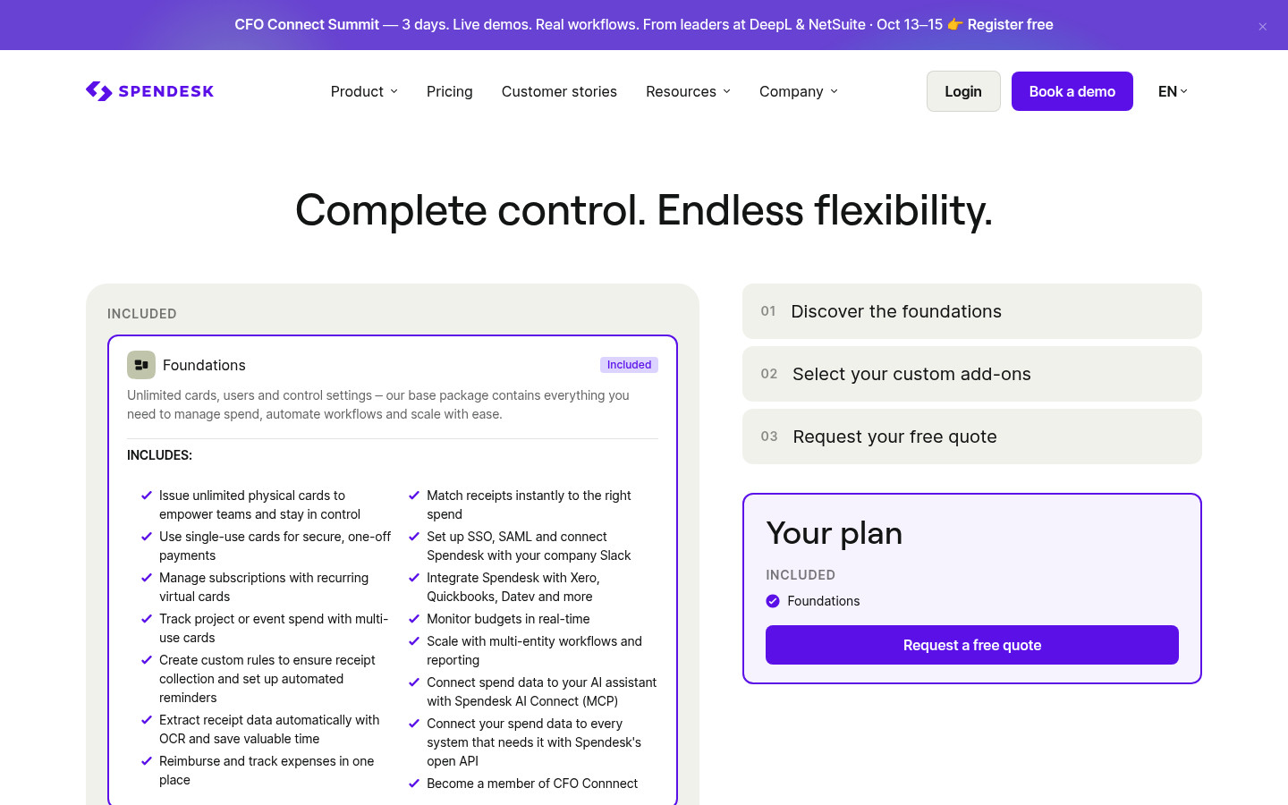 Screenshot of Spendesk's pricing page showing its plans and prices