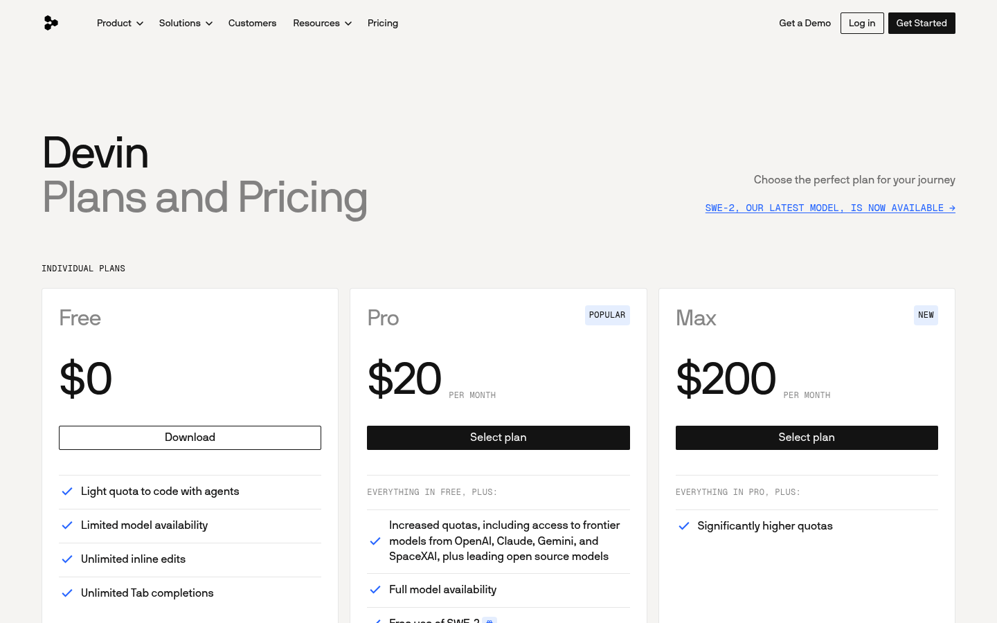 Screenshot of Windsurf's pricing page showing its plans and prices