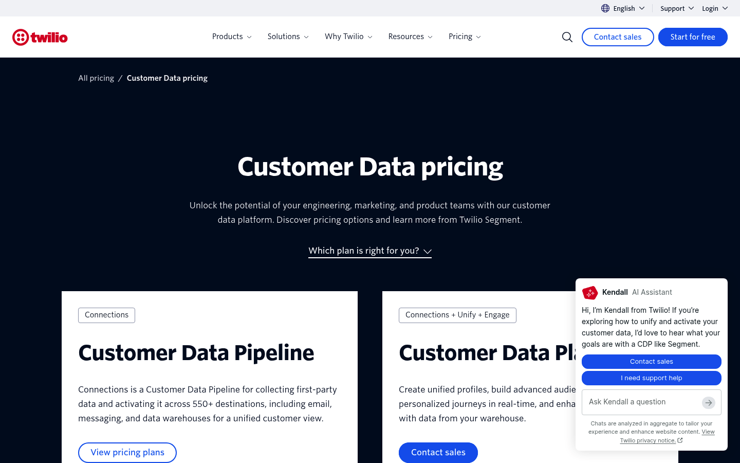 Screenshot of Segment's pricing page showing its plans and prices
