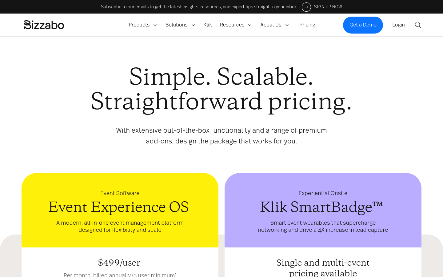 Screenshot of Bizzabo's pricing page showing its plans and prices