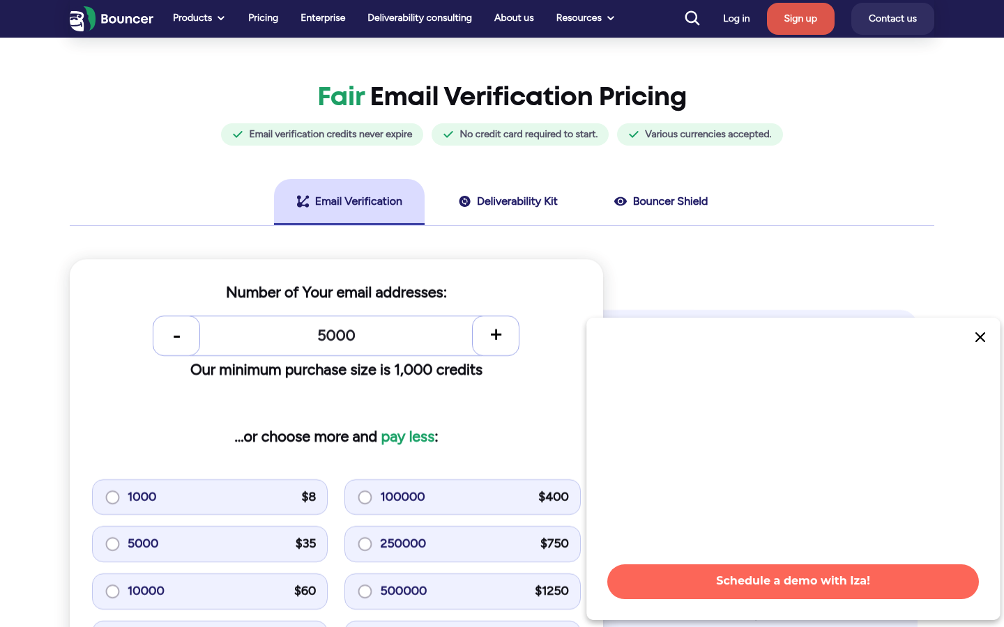 Screenshot of Bouncer's pricing page showing its plans and prices
