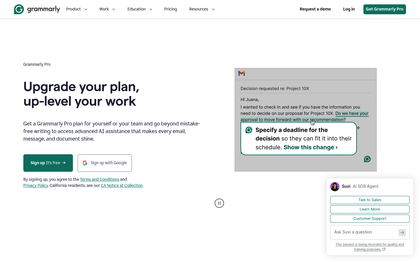 Screenshot of Grammarly's pricing page showing its plans and prices