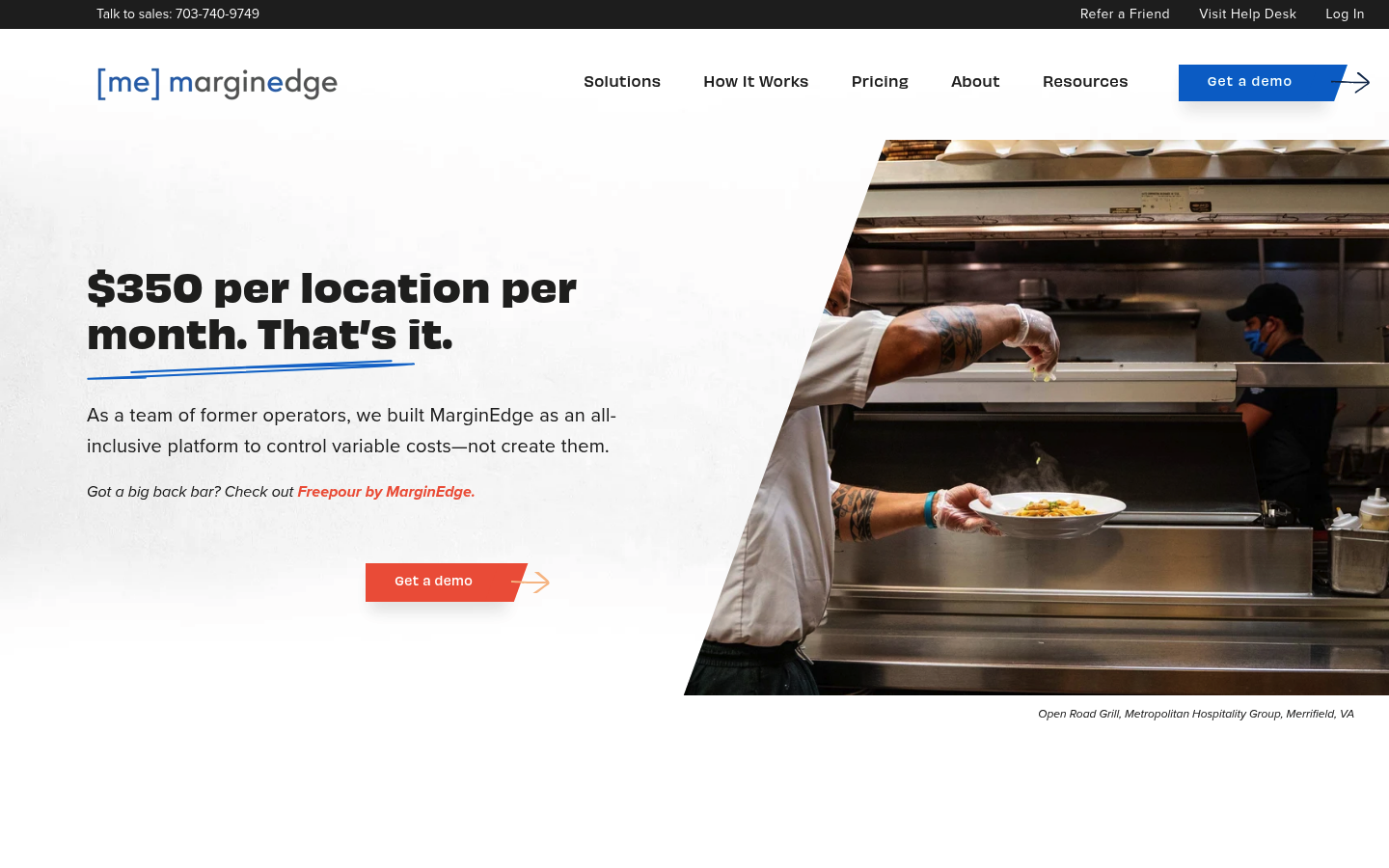 Screenshot of MarginEdge's pricing page showing its plans and prices