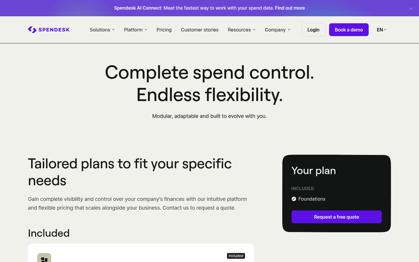 Screenshot of Spendesk's pricing page showing its plans and prices