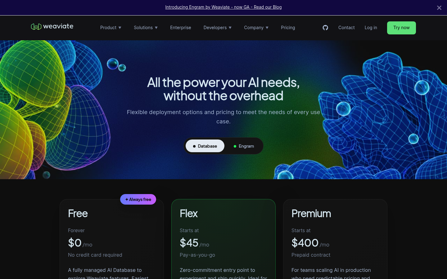 Screenshot of Weaviate's pricing page showing its plans and prices