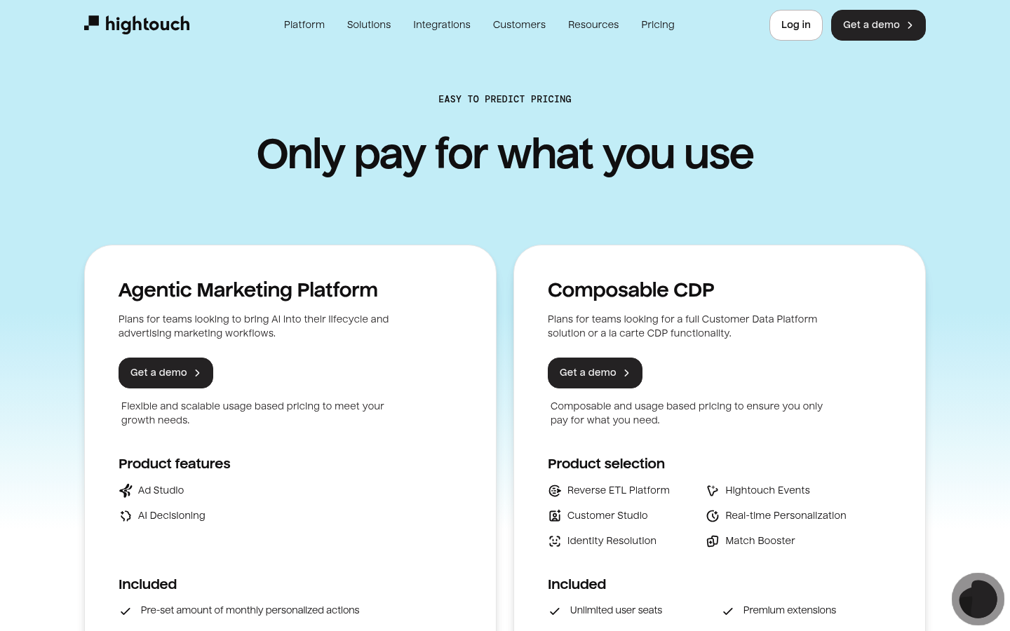 Screenshot of Hightouch's pricing page showing its plans and prices