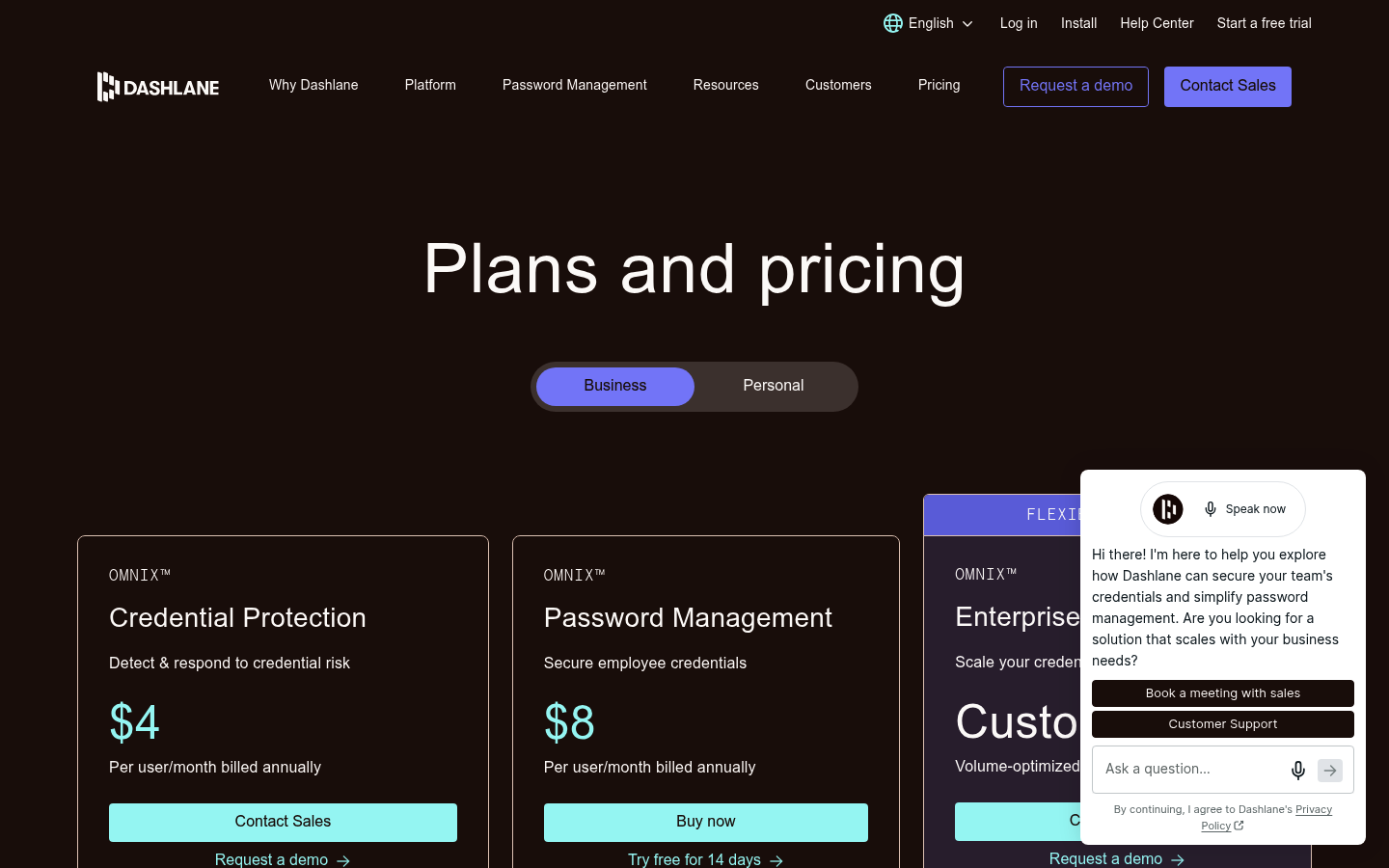 Screenshot of Dashlane's pricing page showing its plans and prices