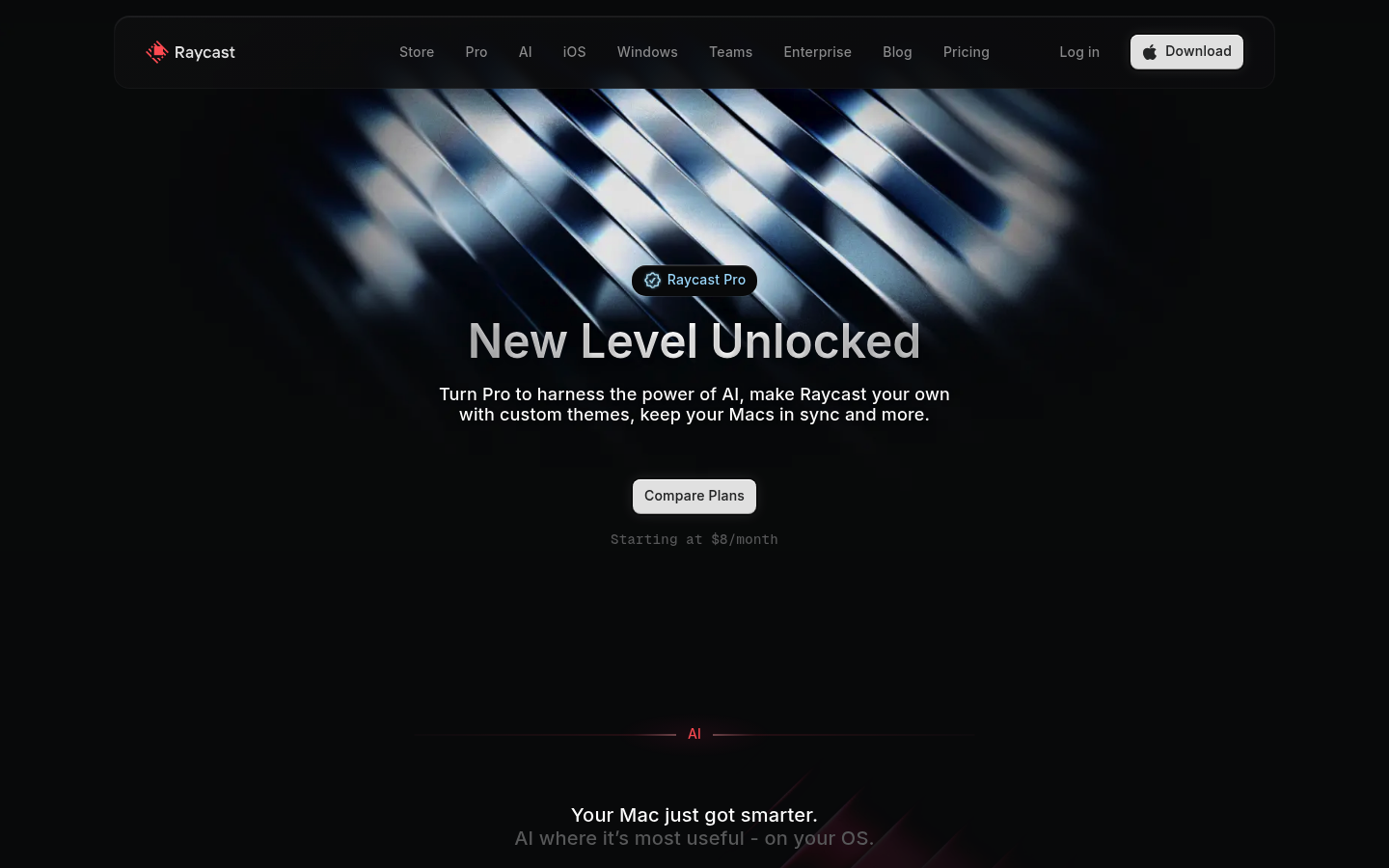Screenshot of Raycast's pricing page showing its plans and prices