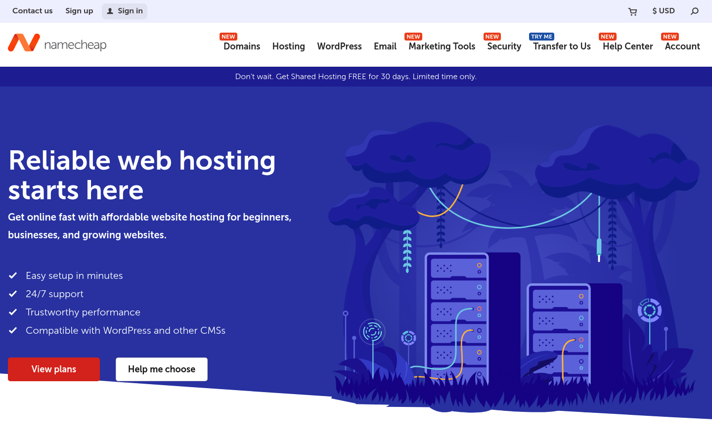 Screenshot of Namecheap's pricing page showing its plans and prices