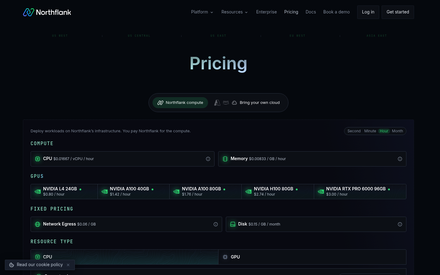 Screenshot of Northflank's pricing page showing its plans and prices