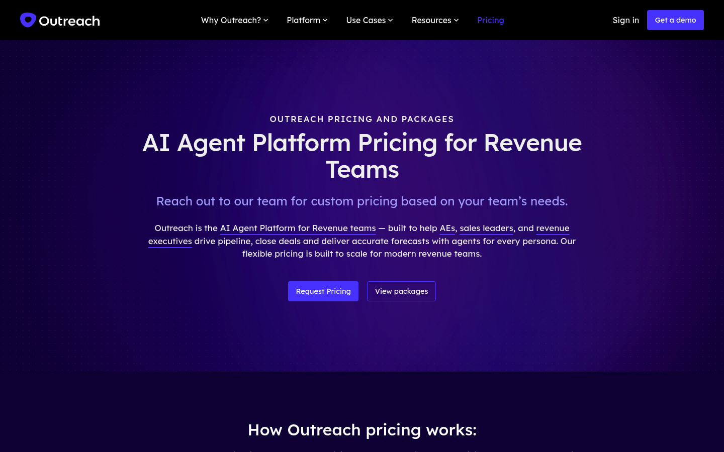 Screenshot of Outreach's pricing page showing its plans and prices