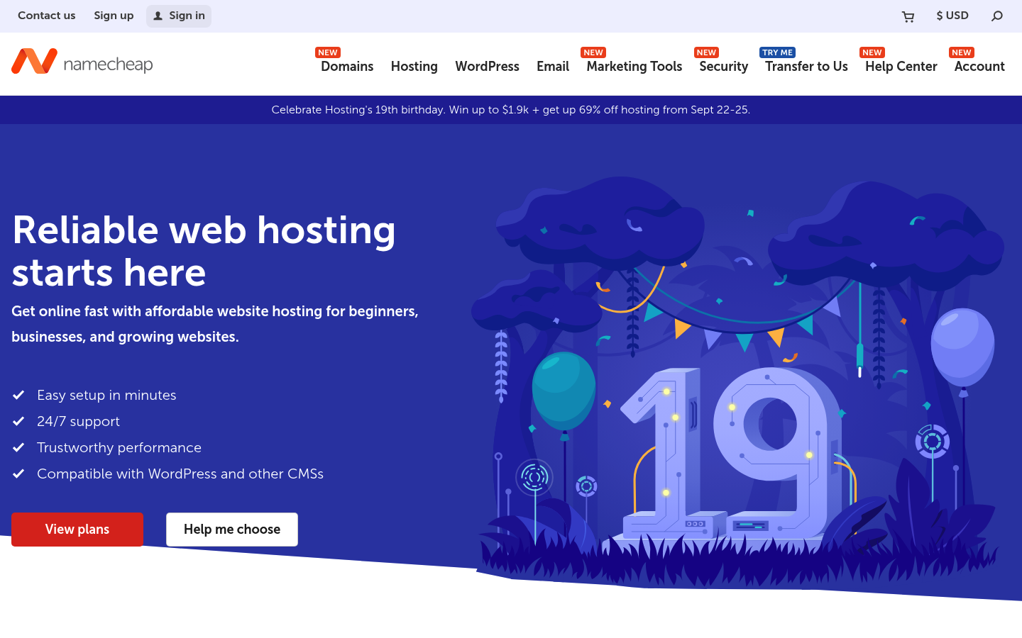 Screenshot of Namecheap's pricing page showing its plans and prices