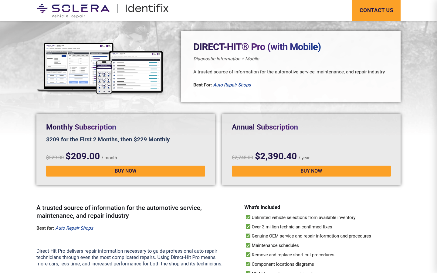 Screenshot of Identifix's pricing page showing its plans and prices