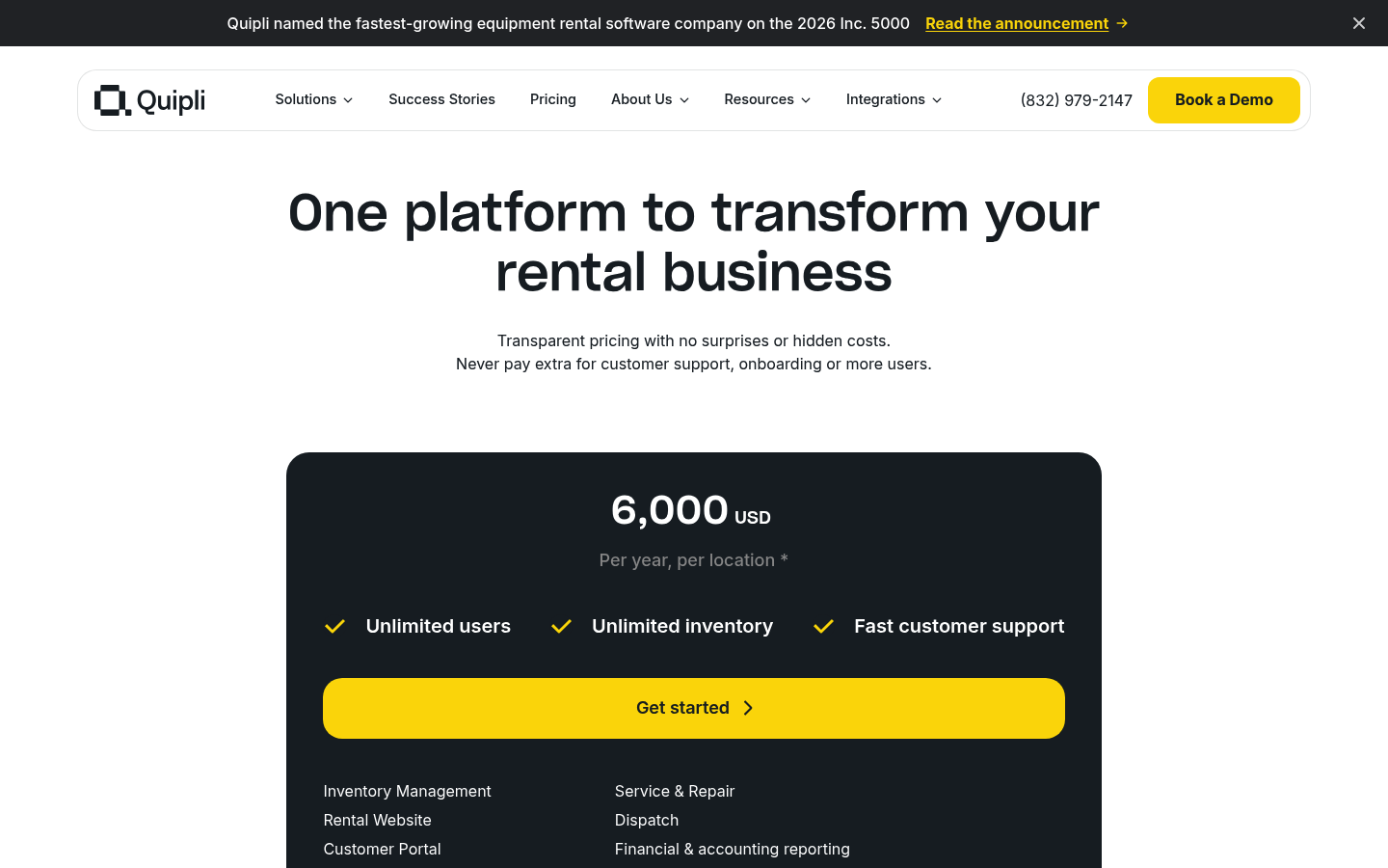 Screenshot of Quipli's pricing page showing its plans and prices