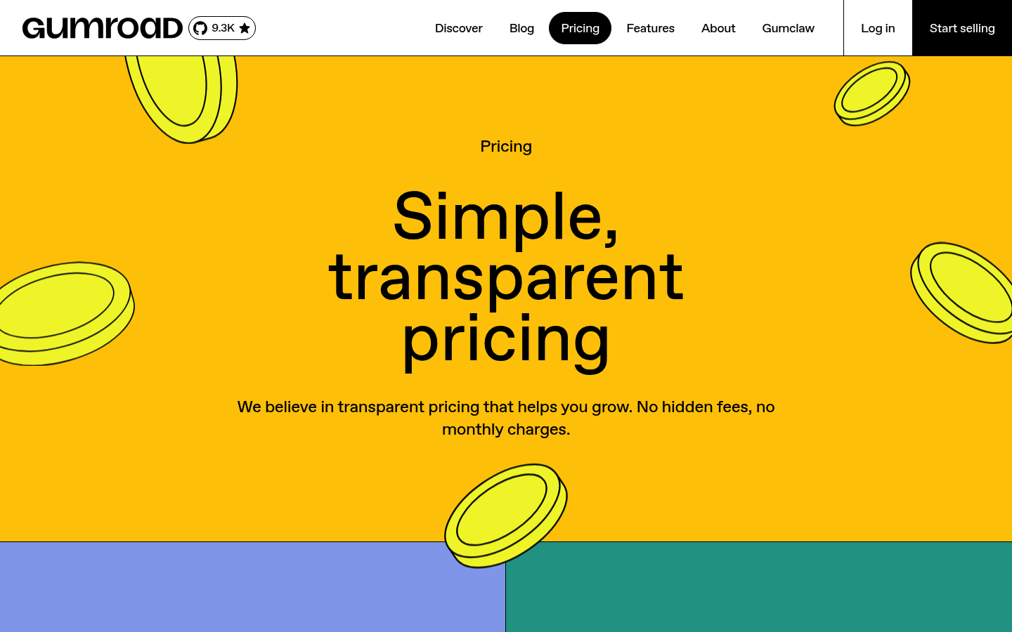 Screenshot of Gumroad's pricing page showing its plans and prices