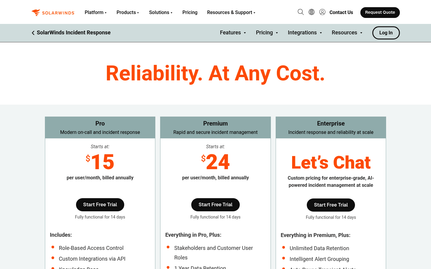 Screenshot of Squadcast's pricing page showing its plans and prices