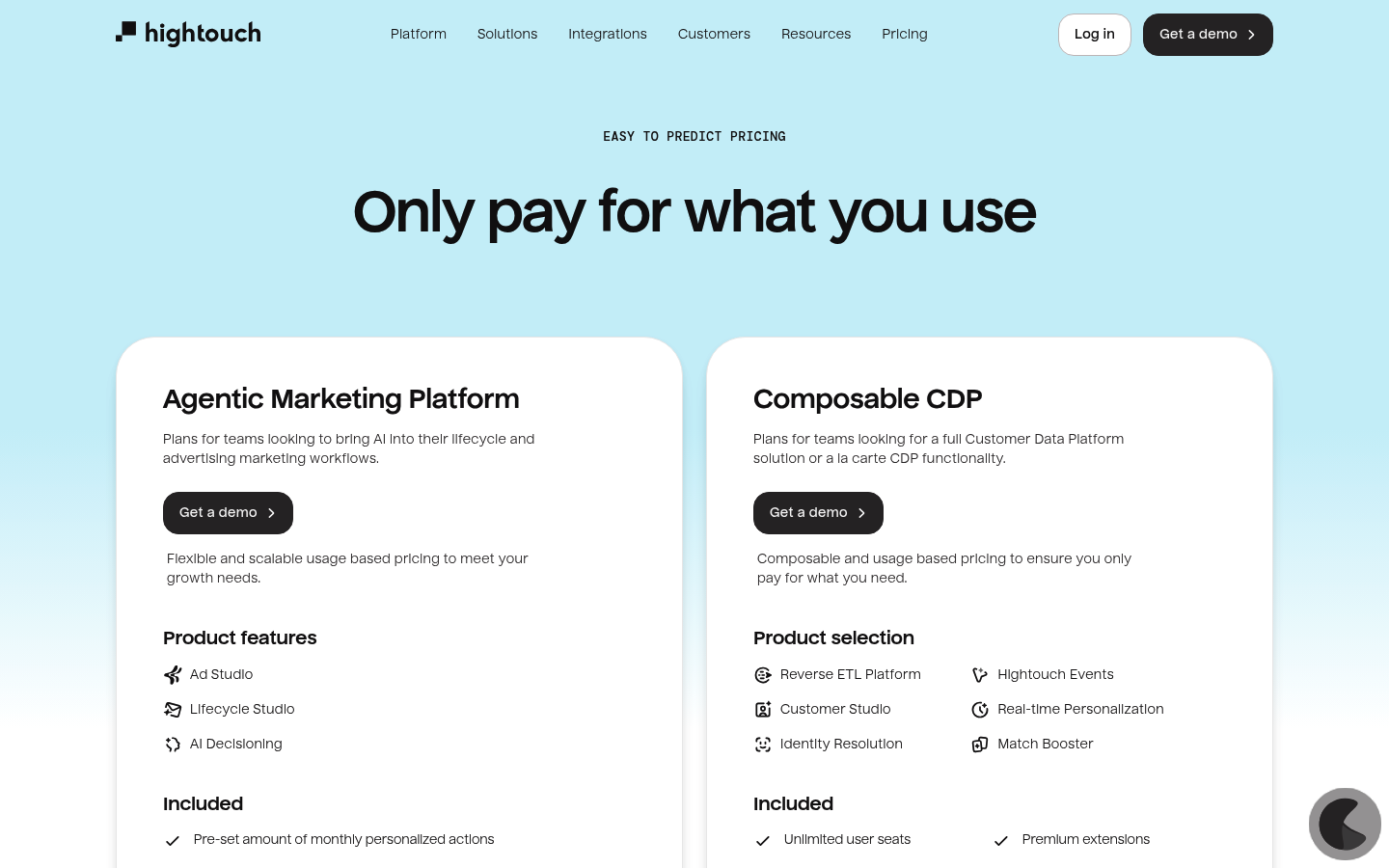 Screenshot of Hightouch's pricing page showing its plans and prices