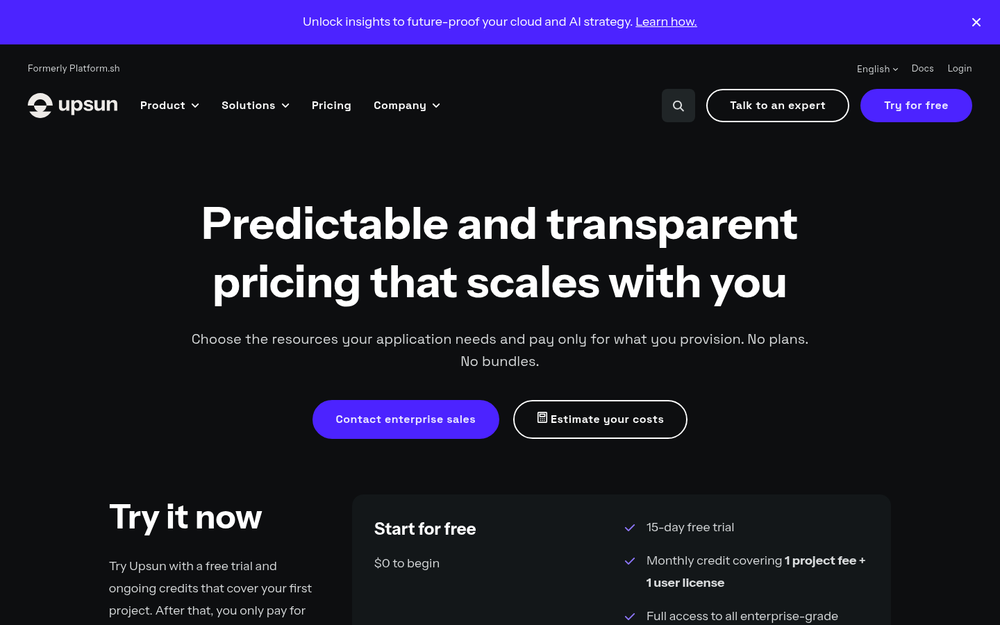 Screenshot of Platform.sh's pricing page showing its plans and prices