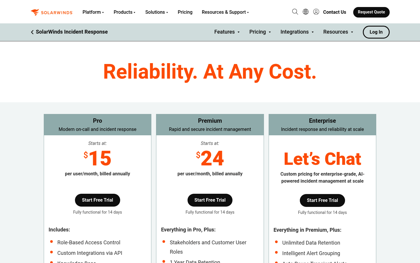 Screenshot of Squadcast's pricing page showing its plans and prices