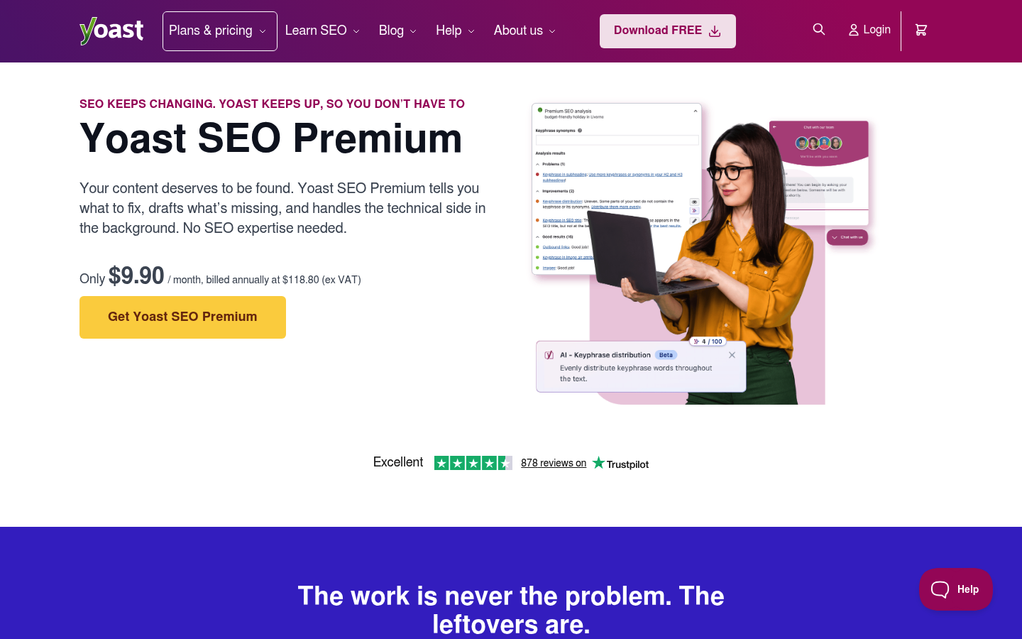Screenshot of Yoast's pricing page showing its plans and prices