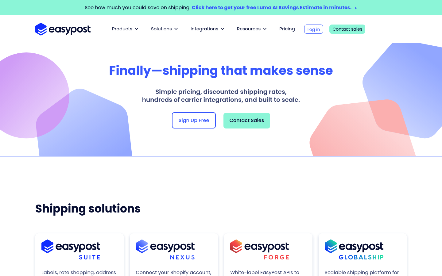 Screenshot of EasyPost's pricing page showing its plans and prices