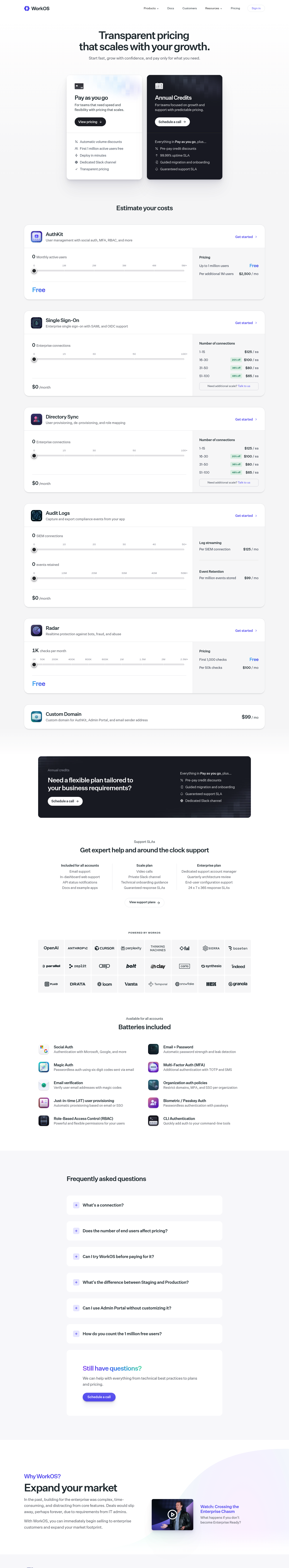 Screenshot of WorkOS's pricing page showing its plans and prices