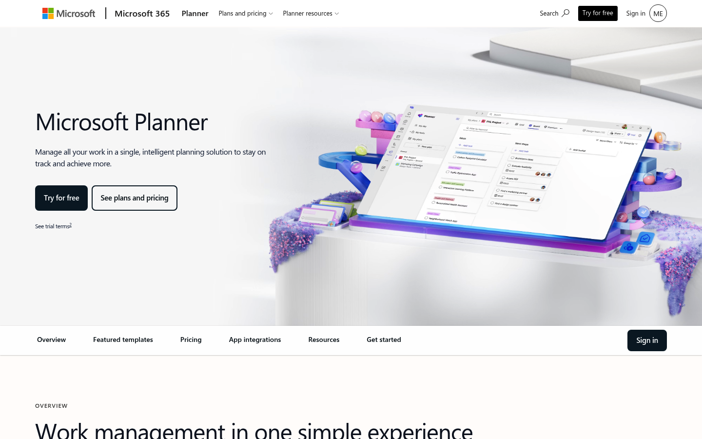 Screenshot of Microsoft Project's pricing page showing its plans and prices