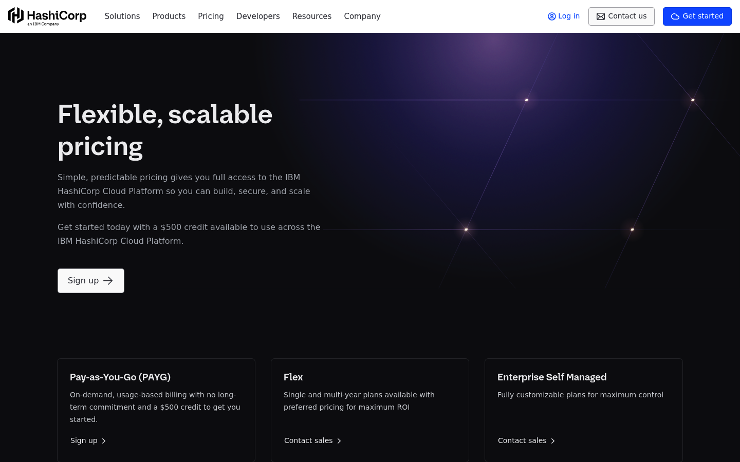 Screenshot of HashiCorp Vault's pricing page showing its plans and prices