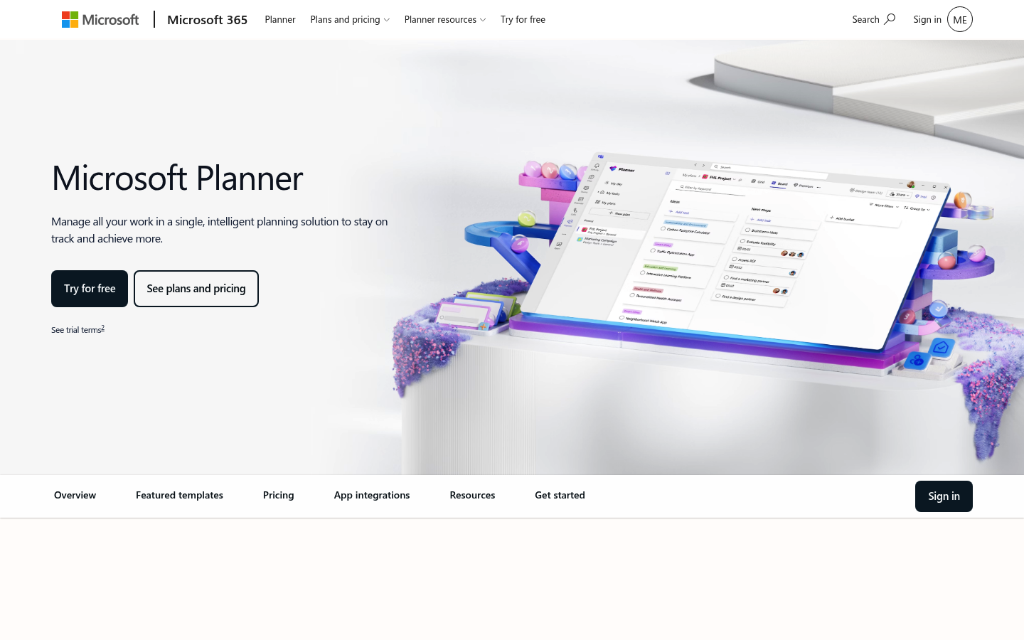 Screenshot of Microsoft Project's pricing page showing its plans and prices