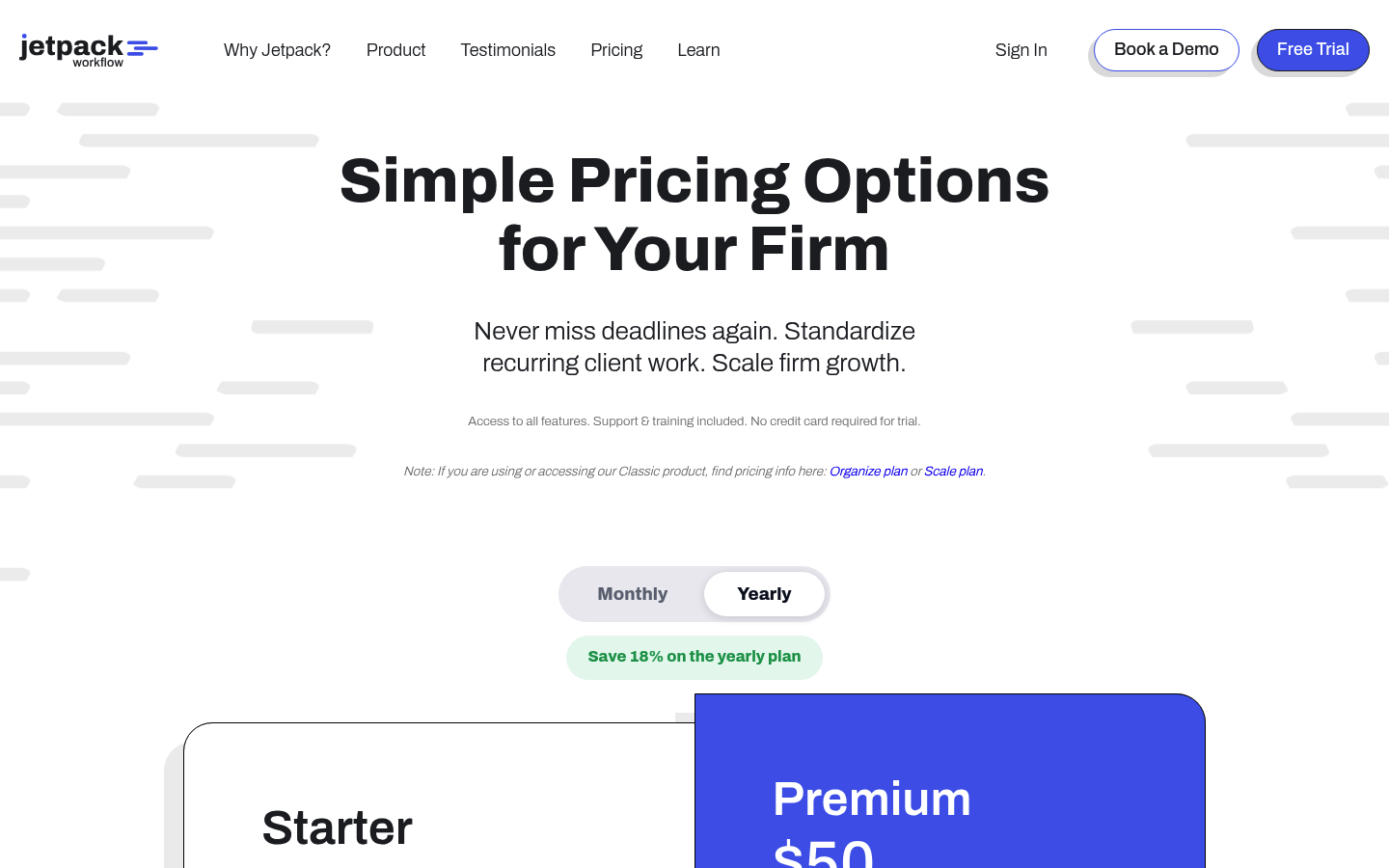 Screenshot of Jetpack Workflow's pricing page showing its plans and prices