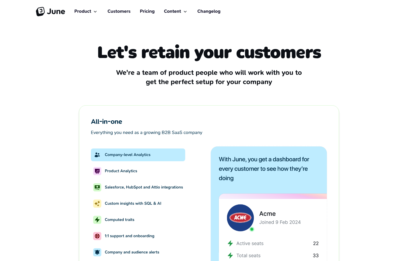 Screenshot of June's pricing page showing its plans and prices