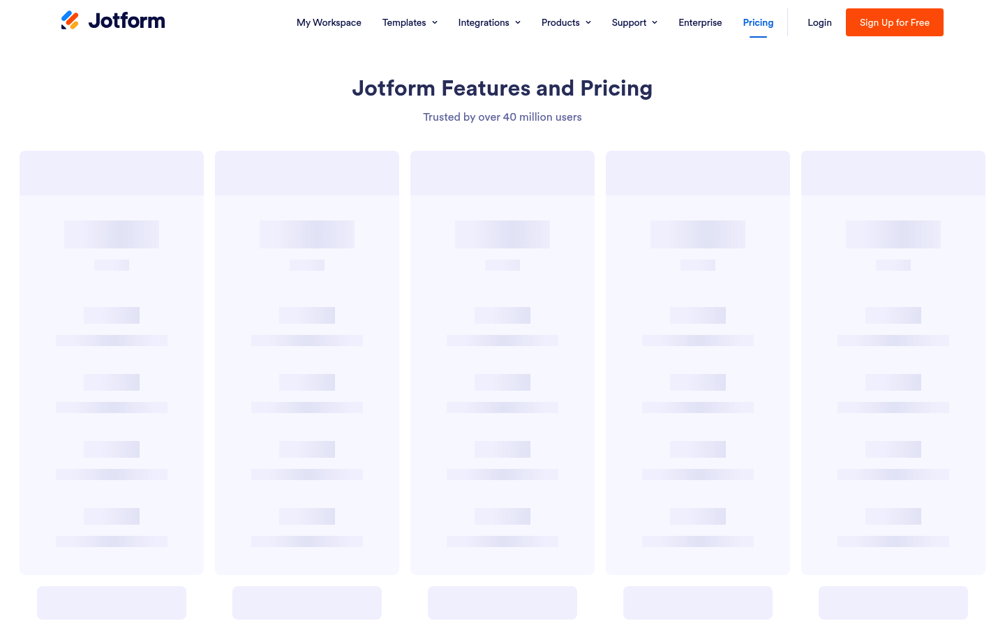 Screenshot of Jotform's pricing page showing its plans and prices