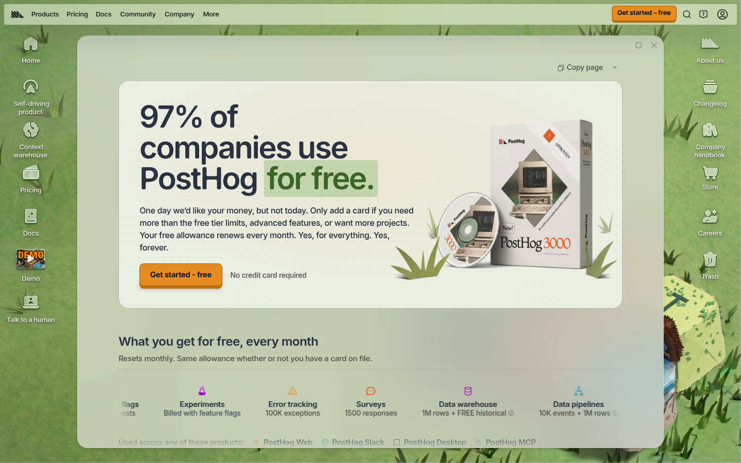 Screenshot of PostHog's pricing page showing its plans and prices