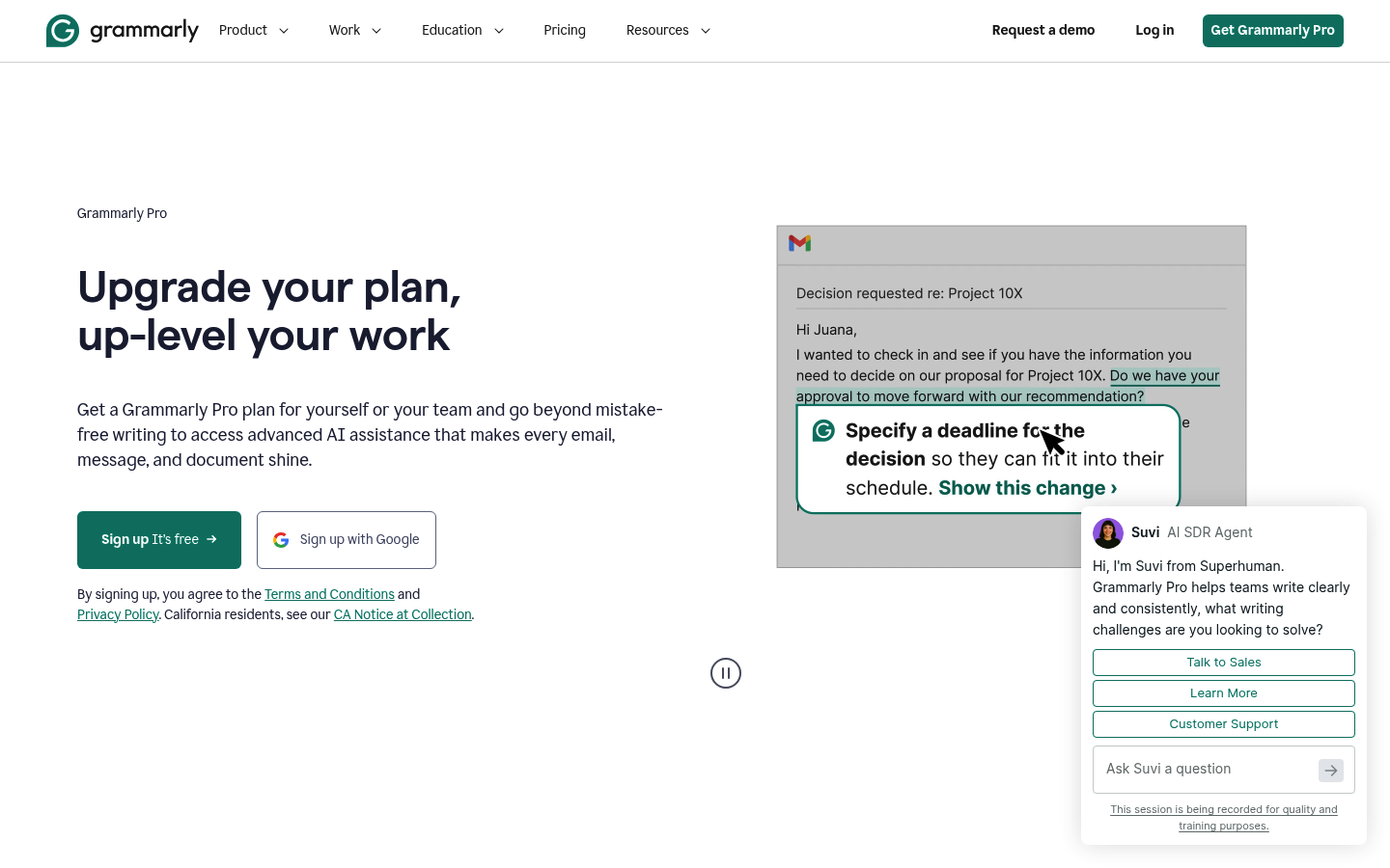 Screenshot of Grammarly's pricing page showing its plans and prices